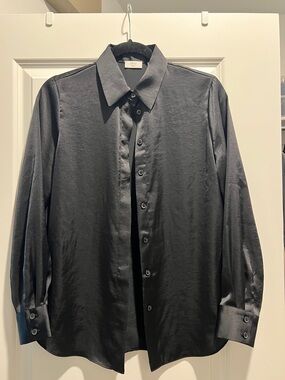 Aritzia Black Satin Women's Button-Up Blouse